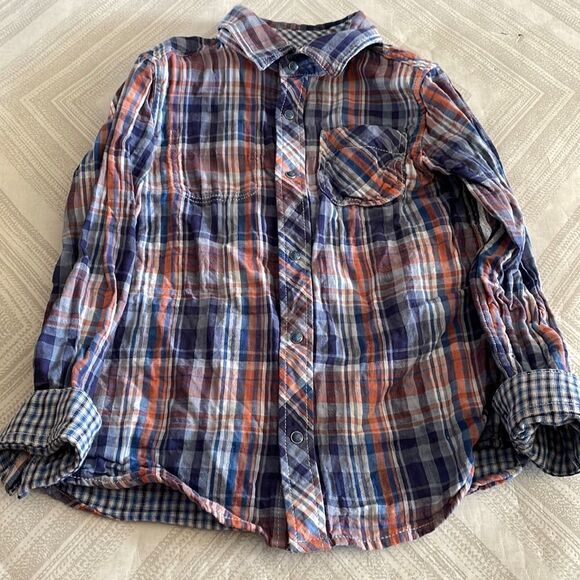 Bit’z Kids Boys Blue & Orange Plaid Boys Button Down Shirt - Picture 1 of 7